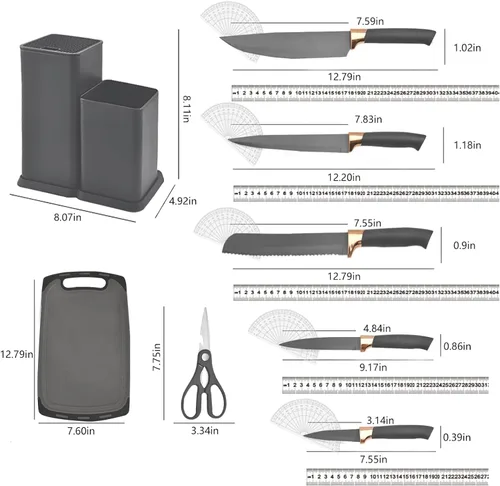 Miniatura 5 de Juego de utensilios de cocina y bloque de cuchillos de 19 piezas: 12 utensilios de cocina de silicona antiadherentes y resistentes al calor Gris