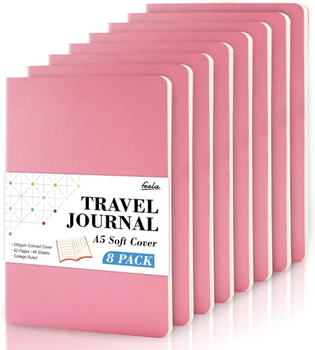 Miniatura 24 de Feela - Paquete de 8 cuadernos de tapa blanda en masa, cuadernos universitarios rayados para el trabajo, cuaderno de viaje rayado para mujeres y 8