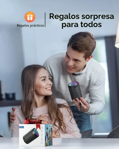 Miniatura 6 de LENRUE Altavoz Bluetooth Pequeño Portátil con Luces, Sonido Envolvente Estéreo TWS, Alimentado por Tipo C, Bluetooth 5.3, Entrada de Tarjeta AUX TF