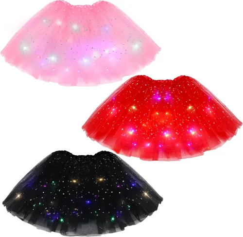 Geyoga 3 piezas de falda esponjosa de Halloween para danza, falda tutú con luz LED, tutú elástico de ballet para niños, disfraz de fiesta de