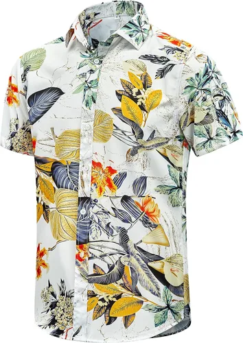 Miniatura 16 de EUOW - Camisas hawaianas para hombre de manga corta con botones, estampadas para la playa y el verano