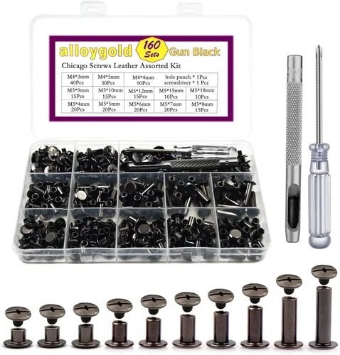 Miniatura 9 de ALLOYGOLD Tornillos Chicago de bronce remaches de cuero surtidos, 8 tamaños de remaches de tornillo, tornillos Chicago para decorar y reparar cuero