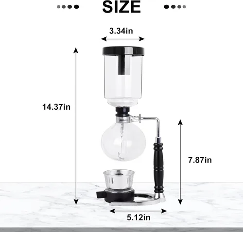 Miniatura 3 de YUCHENGTECH Cafetera de sifón de mesa de vidrio con olla de sifón de vidrio técnica de vacío (3 tazas (360ml))