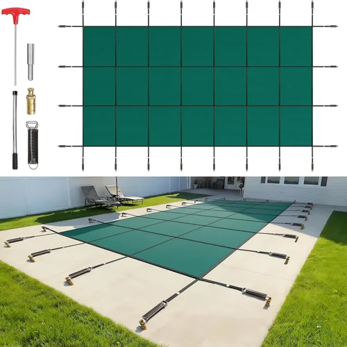 Miniatura 16 de VEVOR Cubierta rectangular para piscina de 12 x 20 pies, toldo de invierno de PVC color carbón, impermeable y repelente de suciedad