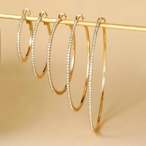 Miniatura 9 de MOROTOLE Aretes de aro de oro de 14 quilates con diamantes de imitación, finos, grandes, hipoalergénicos, para mujeres y niñas, regalos de joyería