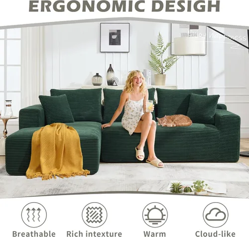 Miniatura 3 de Sofá modular de 108.3 pulgadas para sala de estar, sofá moderno sin hueso, sofá tapizado de espuma de nube con diván, sofá en forma de L