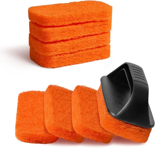 Miniatura 8 de Ladrillo de parrilla para limpiar la parte superior plana, bloque de limpieza de piedra de parrilla resistente con mango y raspador, limpiador