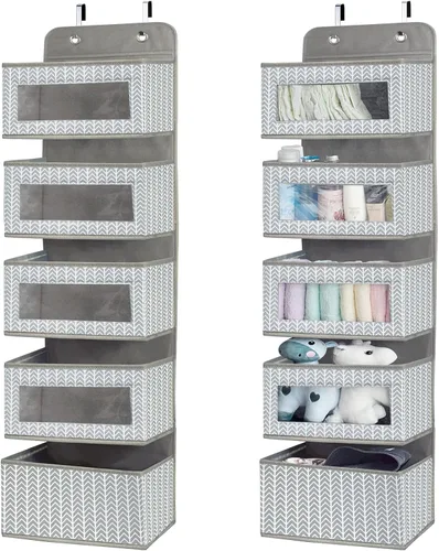 Miniatura 2 de Organizador para colgar sobre la puerta con 5 compartimentos grandes, accesorio de almacenamiento para colgar de pared o despensa; el frontal