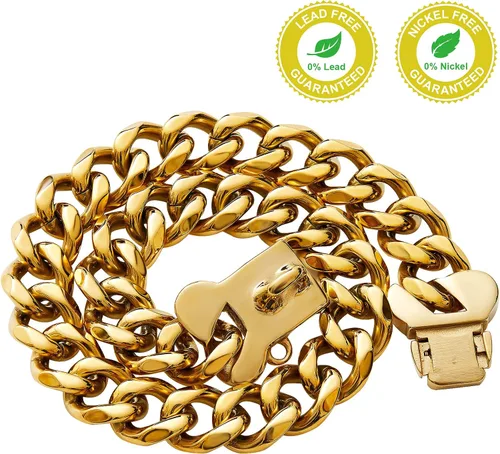 Miniatura 6 de Collar de perro con cadena de oro de 0.71 pulgadas, eslabones cubanos con hebilla de presión segura, collar de metal para Pitbull pequeño y mediano