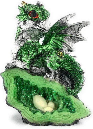 Miniatura 8 de Ain't It Nice Estatua de Dragón Medieval Dragón Bebé con Nido de Huevo de Cristal Figura Decorativa Geoda Cueva de Cristal Brillante Figura de C