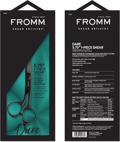 Miniatura 6 de Fromm Tijeras profesionales de corte de pelo de 5.75 pulgadas, 1 pieza de precisión deslizante y punta, tijeras de acero japonés negro mate con hoja