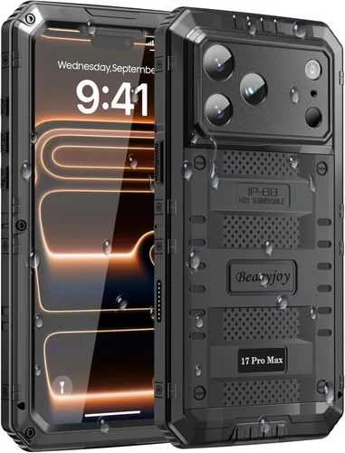 Miniatura 19 de Beasyjoy - Funda impermeable para iPhone 13 Pro, carcasa de metal con protector de pantalla integrado, carcasa protectora de cuerpo completo de Negro