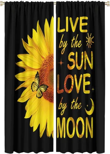Miniatura 62 de Cortinas opacas con diseño de girasoles para ventana, puesta de sol sobre girasol, para dormitorio, sala de estar, cocina, decoración del hogar, 42