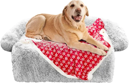 Miniatura 36 de Cama calmante para perro, tapete de felpa esponjosa para perros, protector de muebles con funda extraíble lavable para perros y gatos grandes, Gris