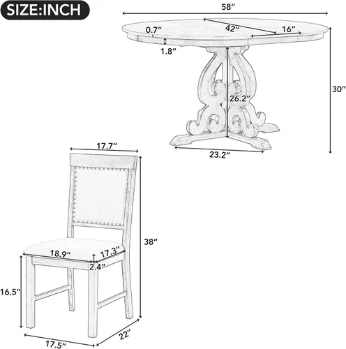 Miniatura 6 de Harper & Bright Designs Juego de comedor redondo extensible de madera de 42 a 58 pulgadas para 4-6, juego de mesa de cocina de 5 piezas con 4 sillas
