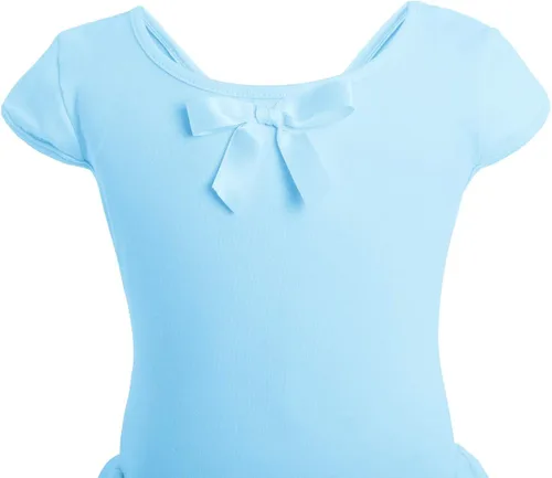 Miniatura 3 de OBEEII Vestido de ballet de manga corta para niña y niña con falda alta y falda de leotardo bailarina de gimnasia