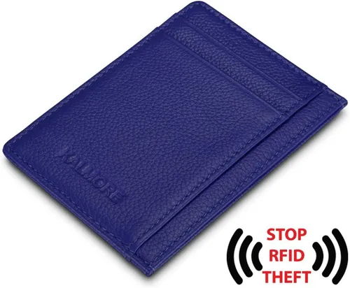 Miniatura 3 de Tarjetero para tarjetas de crédito, de cuero, delgada, minimalista, con bloqueo de RFID, talla única , Azul