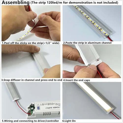 Miniatura 8 de THMOOTHER Difusor de canal negro para tira LED empotrada 8 paquetes de 6.56 pies, cinta LED de 23.5x7 mm de aluminio con brida, perfil bajo
