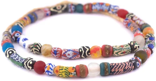 Miniatura 3 de The Bead Chest Cuentas Krobo africanas pintadas, hebra completa de cuentas de vidrio tribales ghanesas para hacer collares o joyas (mezcla de casa)