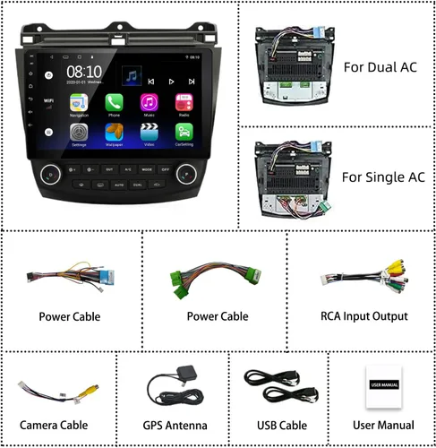 Miniatura 6 de Para Honda Accord 7th 2003-2007 Android Car Stereo, Carplay integrado y Android Auto, pantalla táctil capacitiva de 10 pulgadas, unidad