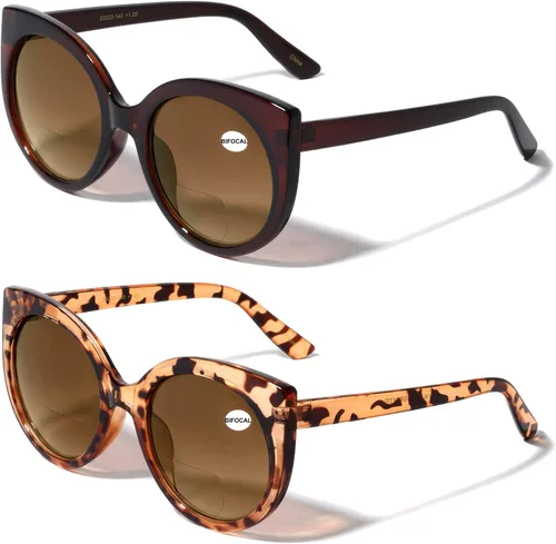 Miniatura 5 de 2 pares de lentes de sol bifocales de lectura de gran tamaño para mujer, lentes de lectura degradadas, lentes tintadas vintage, redondas, ojo de gato