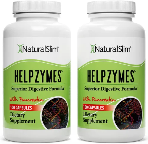 NaturalSlim Helpzymes, complejo de enzimas para adultos con bromelina, bilis de buey, pancreatina y betaína HCl, 100 cápsulas, paquete de 2