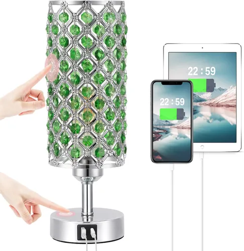 Miniatura 18 de Lámpara de mesa de cristal Hong-in - Control táctil regulable en 3 vías, lámpara de cabecera de oro rosa con puertos USB C y A, luz de mesita