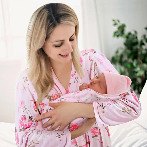 Miniatura 5 de Mepase 5 piezas de mamá y yo hospital a juego trajes de maternidad bata de envolver manta para bebé niña niños diadema sombrero para mamá bebé