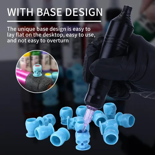 Miniatura 3 de 200 tapas de tinta desechables para tatuajes, vasos de plástico con base para pigmento de maquillaje permanente, suministros de accesorios