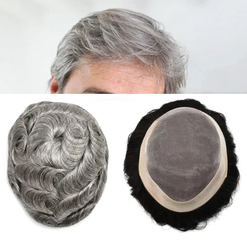 Miniatura 44 de LOVIN - Sistema de cabello humano para hombres, postizo fino de encaje mono para hombre, prótesis masculina de piel de polietileno alrededor