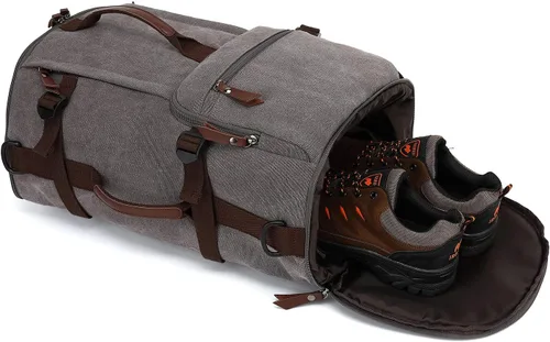Miniatura 7 de Kalesi Mochila Bolsa de Lona para Gimnasio 4 Vías Impermeable con Compartimento para Zapatos para Viaje Deporte Senderismo Laptop, Gris Vintage