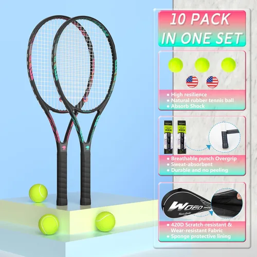 Miniatura 5 de Raqueta de tenis profesional para adultos, 2 jugadores de 27 pulgadas, raqueta de tenis de velocidad aceptable para principiantes y profesionales 2