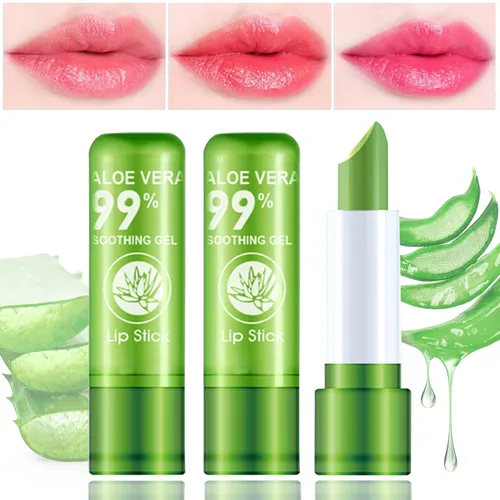 Paquete de 3 lápices labiales de aloe vera, brillo labial mágico que cambia de color, bálsamo labial hidratante nutritivo de larga duración, juego