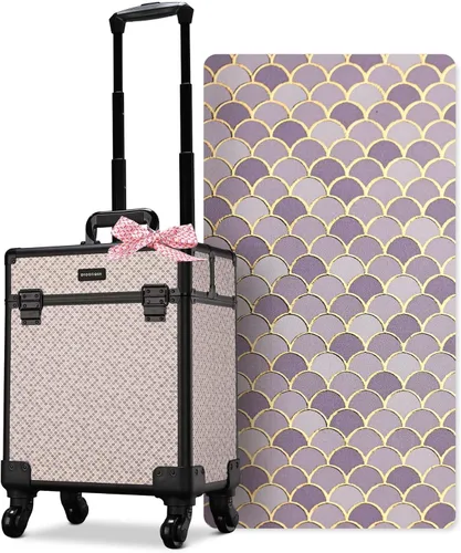 Miniatura 32 de BYOOTIQUE estuche rodante para maquillaje 4 en 1, con cerradura, maletín tipo trolley para cosméticos, con 4 ruedas extraíbles, organizador de viaje
