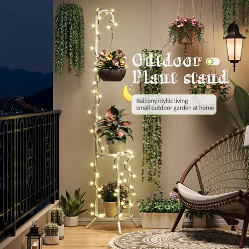 Miniatura 6 de BMOSU - Soporte para plantas con ganchos para interiores y exteriores, soporte alto de metal resistente de 3 niveles para patio, jardín, balcón