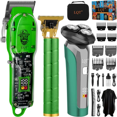 Cortadora de pelo profesional inalámbrica y kit de recortadora de barba para hombres, máquina de corte de pelo recargable por USB con afeitadora