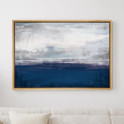 Miniatura 2 de SIGNWIN Lienzo enmarcado para pared, nubes blancas sobre el mar azul marino, pintura al óleo del océano costero, primer plano abstracto, moderno