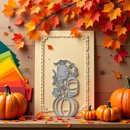 Miniatura 5 de Troqueles de corte de marco de calabaza para hacer tarjetas, borde de encaje, plantillas de corte de calabaza para álbumes de recortes, álbum