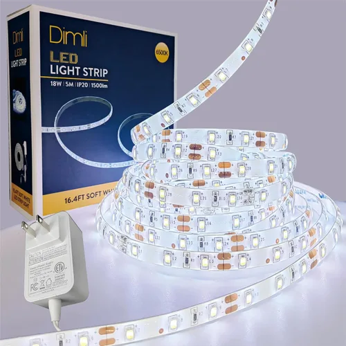 Tira de luces LED de color blanco brillante de 16.4 pies, 300 luces LED blancas frías, 6500 K, impermeables, para dormitorio, armarios de cocina,