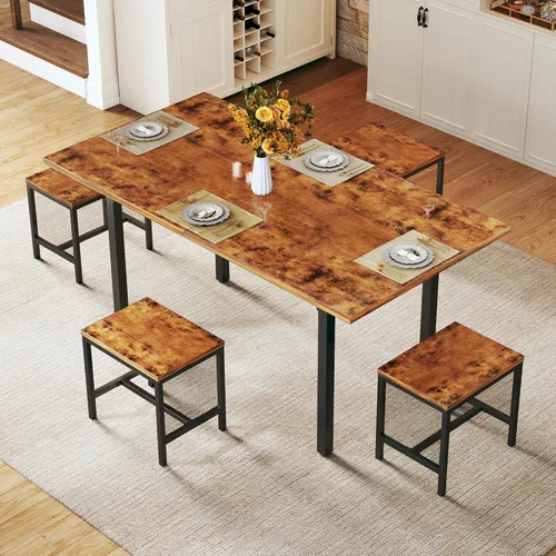 Miniatura 11 de HUAHUU Juego de mesa de comedor para 4, juego de mesa de cocina extensible con cojines y sillas, conjunto de 4, mesa de comedor rectangular