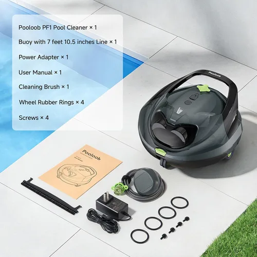 Miniatura 15 de Pooloob Aspirador robótico para piscina con filtración de triple capa y boya flotante, para mantenimiento diario regular, limpieza de piso plano