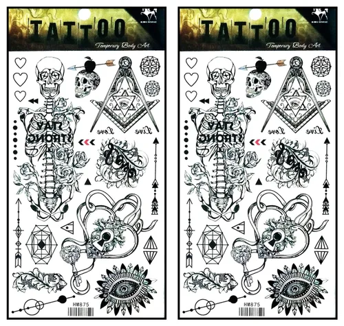 Miniatura 22 de Tatuajes 2 hojas de tatuaje temporal 3D negro mariposa líneas discontinuas para mujeres hombres espalda baja hombro cuello brazo tatuaje etiqueta