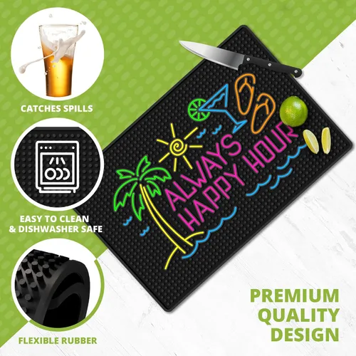 Miniatura 6 de Always Happy Hour - Tapete de barra de goma Tiki de 18 x 12 pulgadas para bar en casa, bar al aire libre, barra húmeda y encimera, tapete tropical
