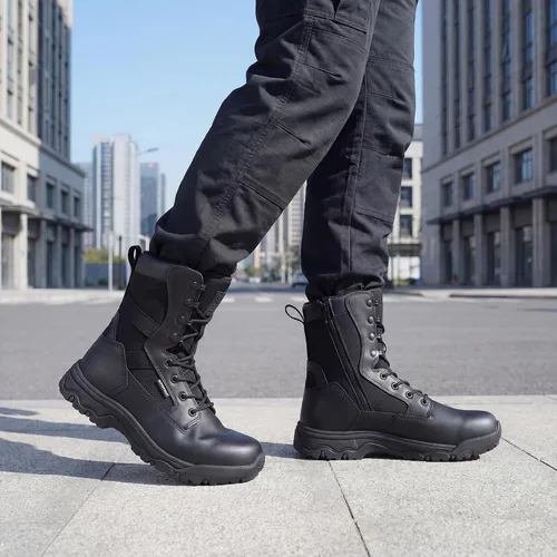 Miniatura 2 de FREE SOLDIER Men's Work Tactical Boots 8 Inches Side Zipper Lightweight Combat Boots Durable Suede Leather Military Boot Desert Boot