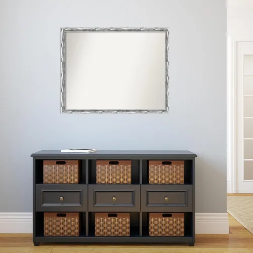 Miniatura 5 de Amanti Art Silver Bathroom Mirror for Over Sink, 27x34 Custom Made Scratched Wave Chrome Rectangle Vanity Mirror, Large Traditional Wood Frame