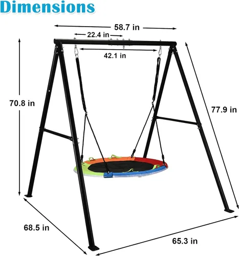 Miniatura 7 de HeyZoo Juegos de columpios para patio trasero, columpio de platillo volador de 40 pulgadas con capacidad de 440 libras, soporte de columpio de metal