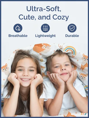 Miniatura 3 de CGK Linens Sábanas tamaño matrimonial, juego de 4 piezas, de zorro, flores, corazón, temática de animales, ultrasuave, transpirable, lavable a
