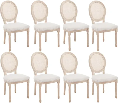 Miniatura 31 de chairus Juego de 2 Sillas de Comedor Estilo Granja Sillas de Comedor de Casa de Campo Francés Sillas Tapizadas de Tela Vintage con Respaldo Redondo