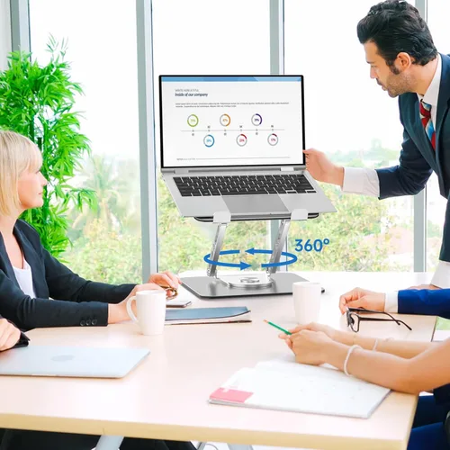 Miniatura 7 de Soporte para Laptop de Escritorio Ajustable Soporte para Computadora con Base Giratoria de 360° Soporte Elevador Ergonómico para Laptop