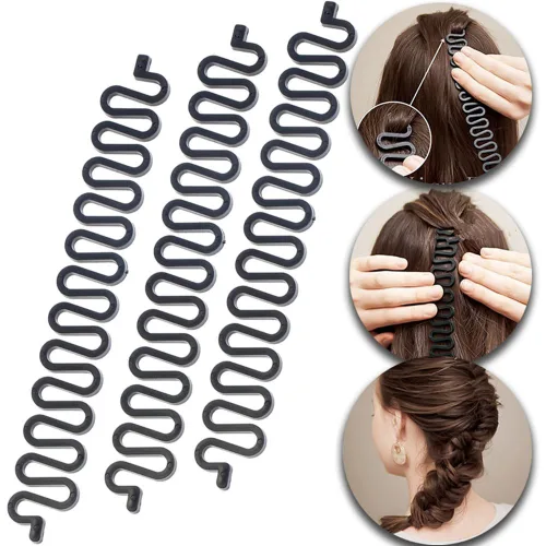 3 unids rodillo de herramienta de trenzado de pelo con gancho mágico torsión de pelo peinado moño fabricante DIY accesorios de estilo de pelo negro